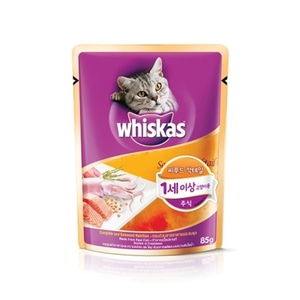 위스카스 성묘용 고양이주식파우치 씨푸드칵테일과 미역